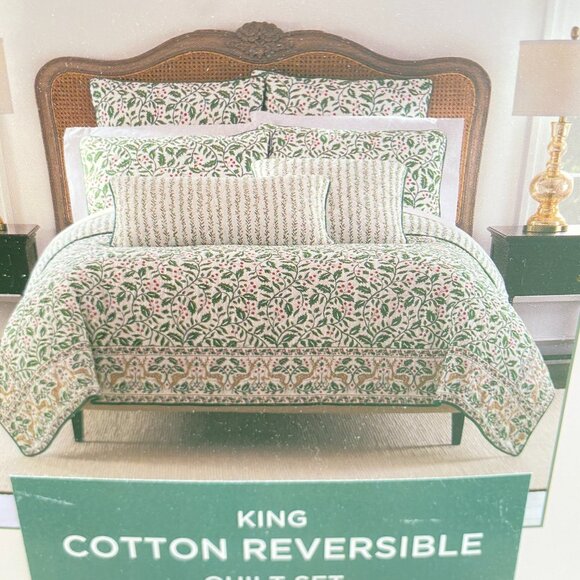 THE FARMHOUSE RACHEL ASHWELL Holiday Holly Berry Reindeer F/Queen Quilt 3PC Set - Picture 6 of 7